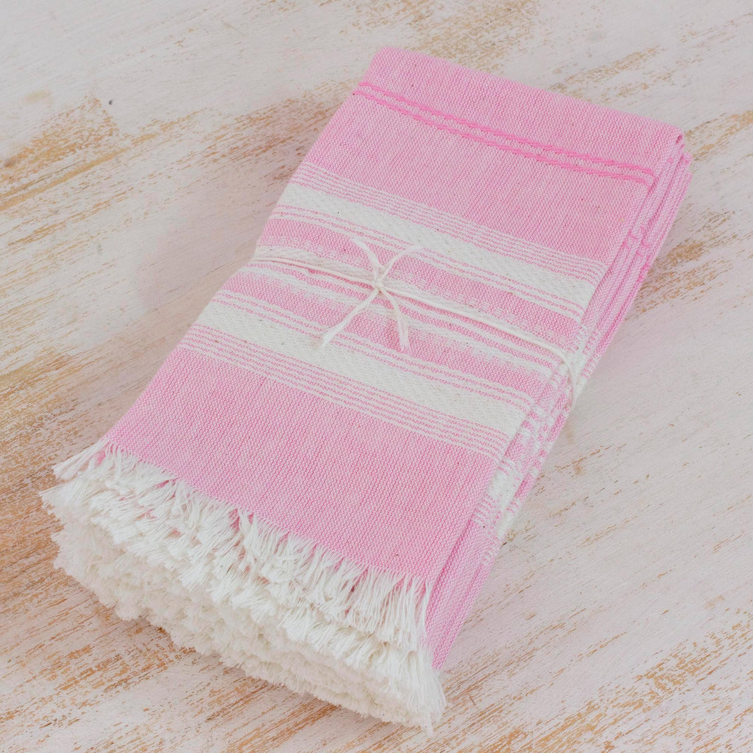 Pink Striped 100% Cotton Napkins from Guatemala (Set of 6) - Rosy Inspiration