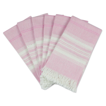 Pink Striped 100% Cotton Napkins from Guatemala (Set of 6) - Rosy Inspiration