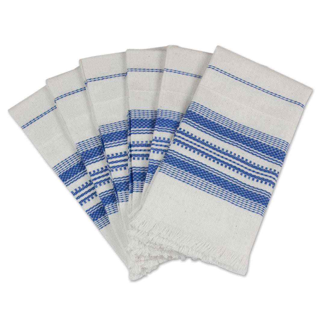 Striped 100% Cotton Napkins from Guatemala (Set of 6) - Cheerful Kitchen in Blue