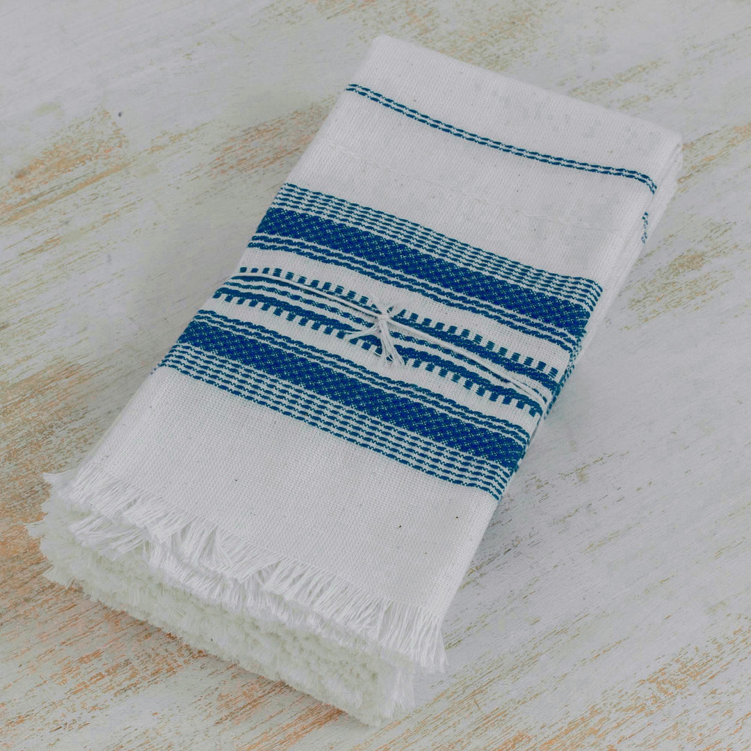 Striped 100% Cotton Napkins from Guatemala (Set of 6) - Cheerful Kitchen in Blue