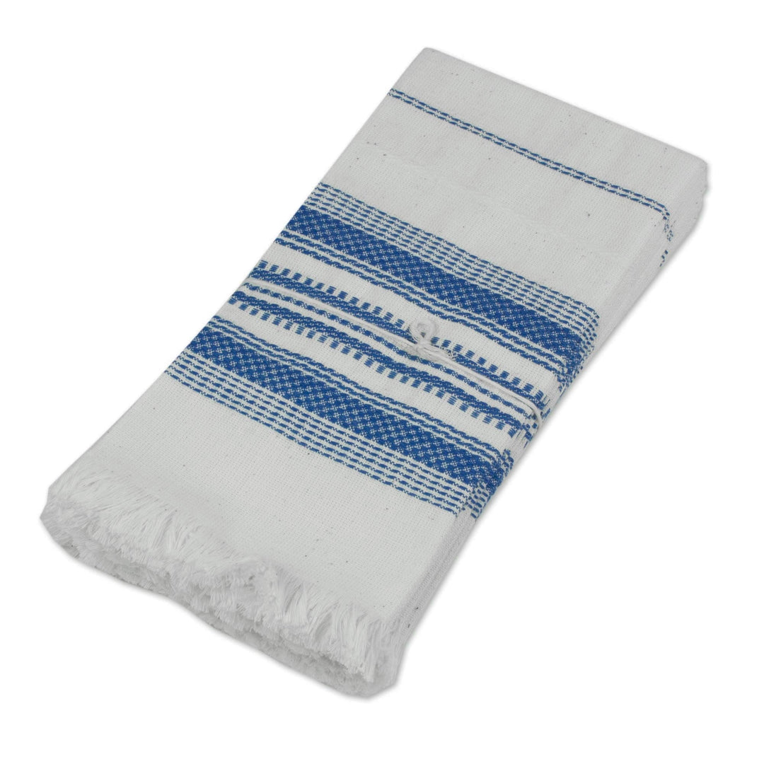 Striped 100% Cotton Napkins from Guatemala (Set of 6) - Cheerful Kitchen in Blue
