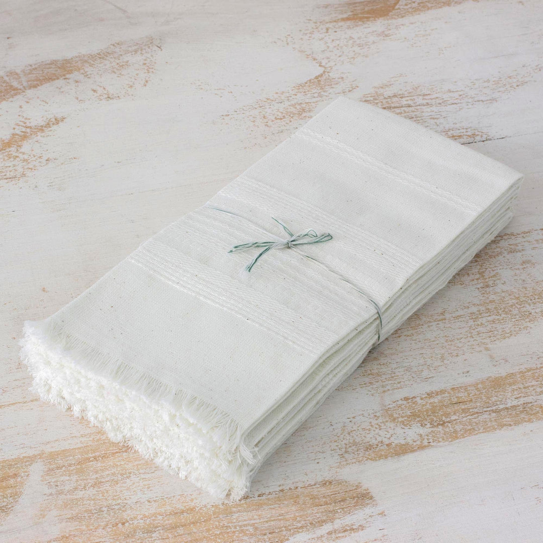 Six Handwoven Cotton Napkins in Eggshell from Guatemala - Parallel Purity