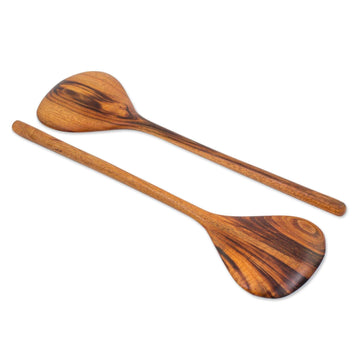 Pair of Handcrafted Guatemalan Jobillo Wood Salad Utensils - Peten Kitchen