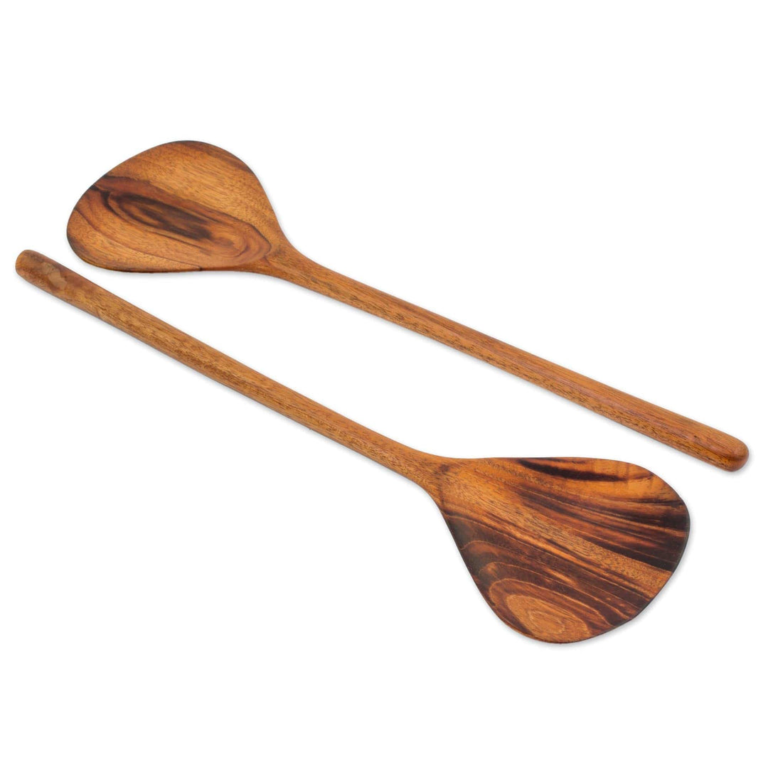 Pair of Handcrafted Guatemalan Jobillo Wood Salad Utensils - Peten Kitchen