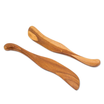 Hand Carved Jobillo Wood Spatulas from Guatemala (Pair) - Peten Cooking