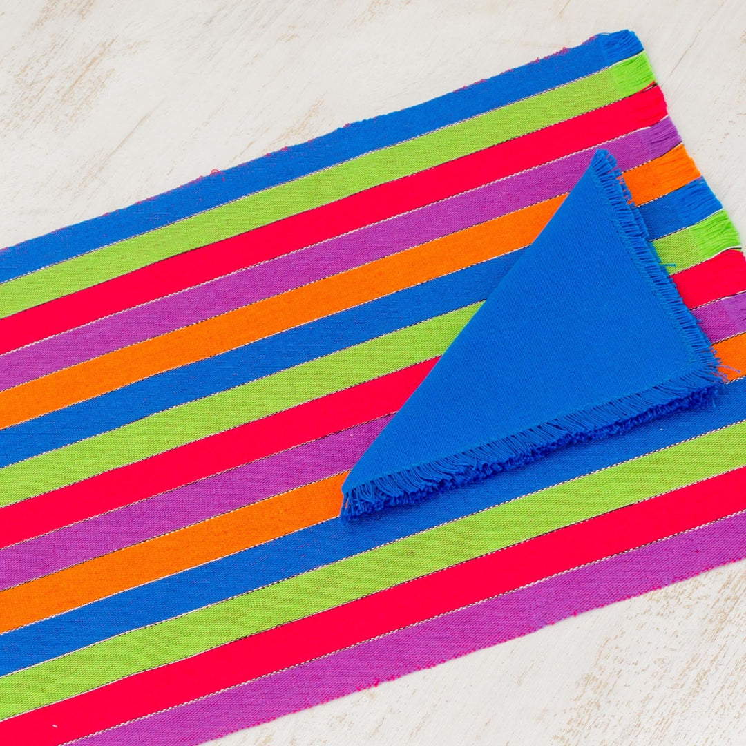 Six Multicolored Striped Cotton Placemats and Napkins - Harvest Trails
