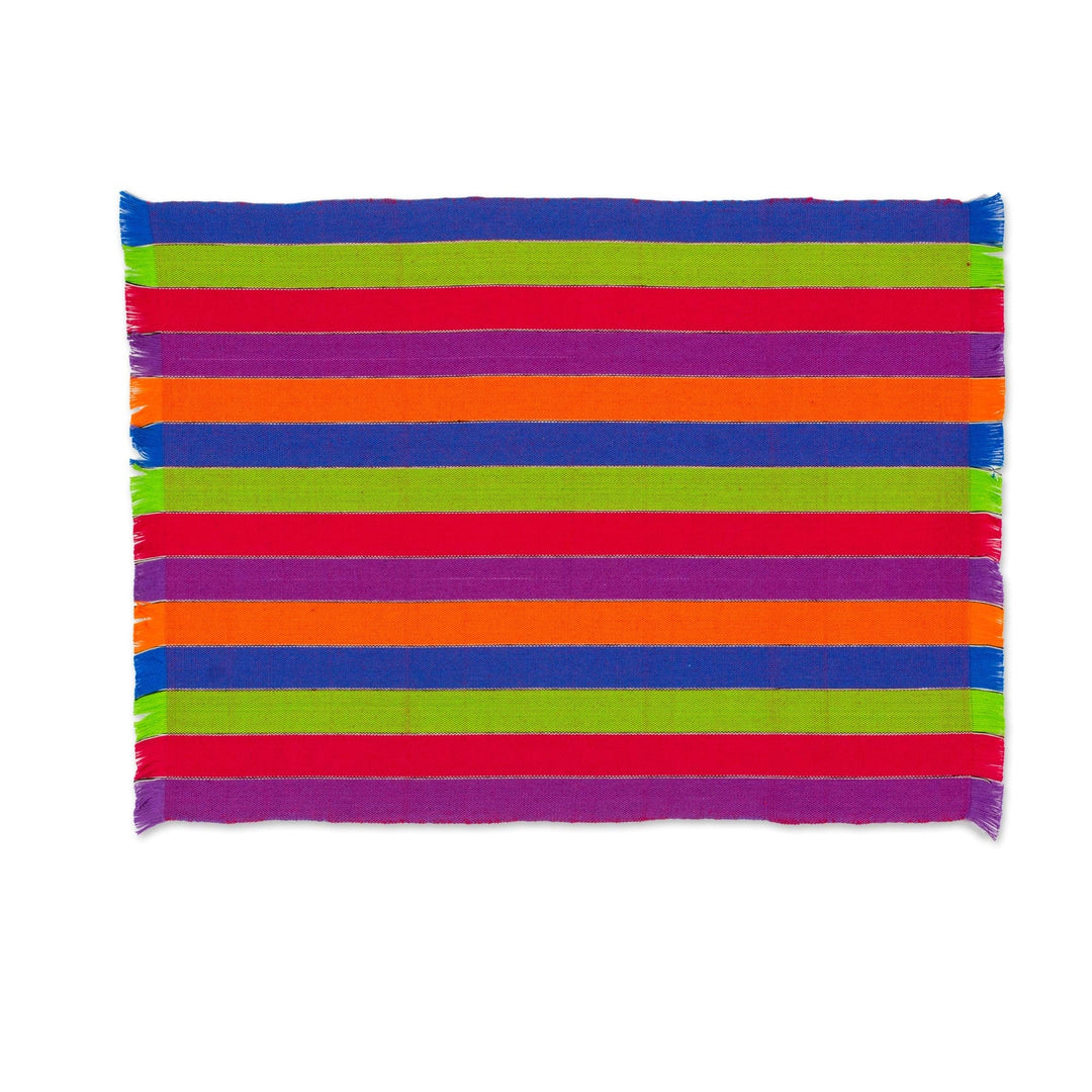 Six Multicolored Striped Cotton Placemats and Napkins - Harvest Trails
