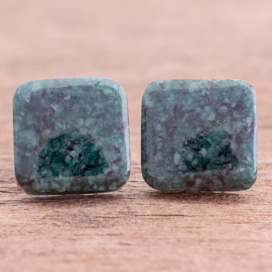 Dark Green Square Jade Stud Earrings - Simply Luxurious in Dark Green