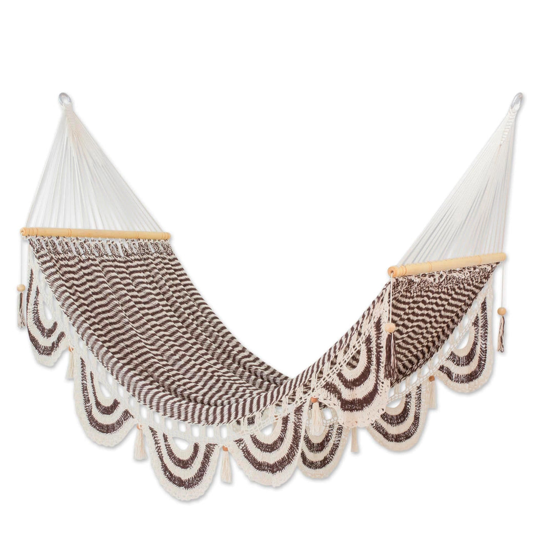 Hand Woven Brown and White Cotton Hammock (Single) - Afternoon Siesta