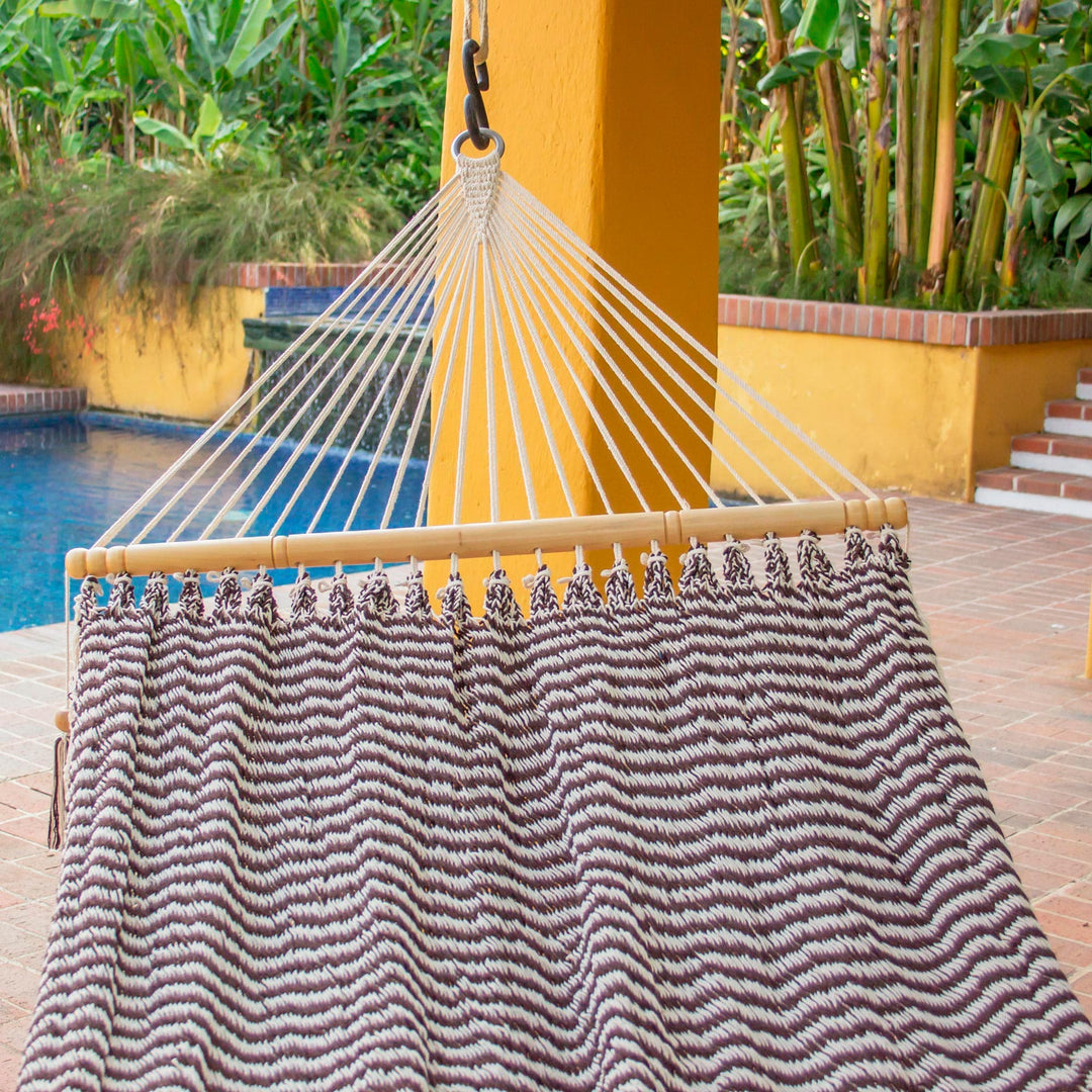 Hand Woven Brown and White Cotton Hammock (Single) - Afternoon Siesta