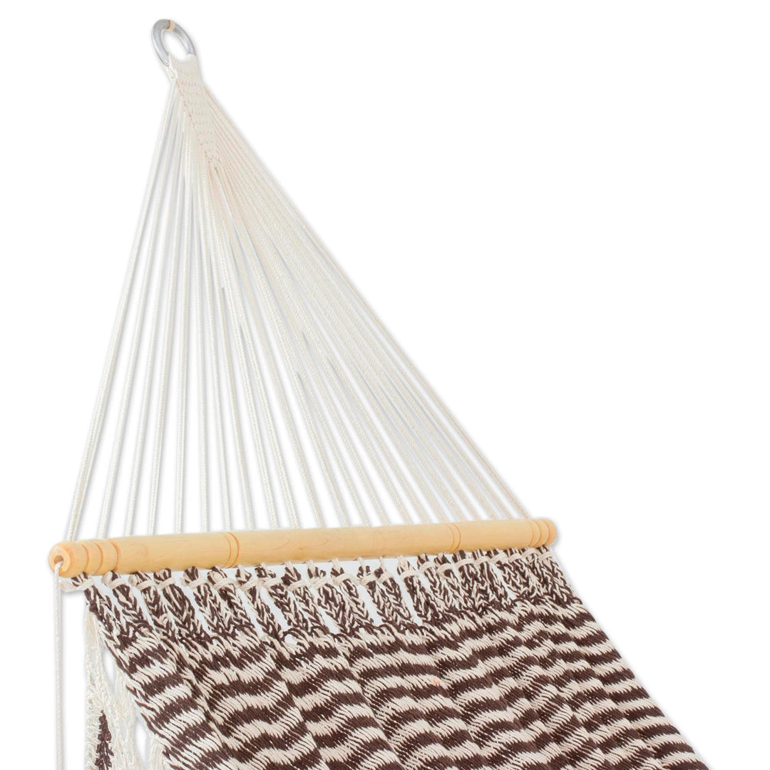Hand Woven Brown and White Cotton Hammock (Single) - Afternoon Siesta