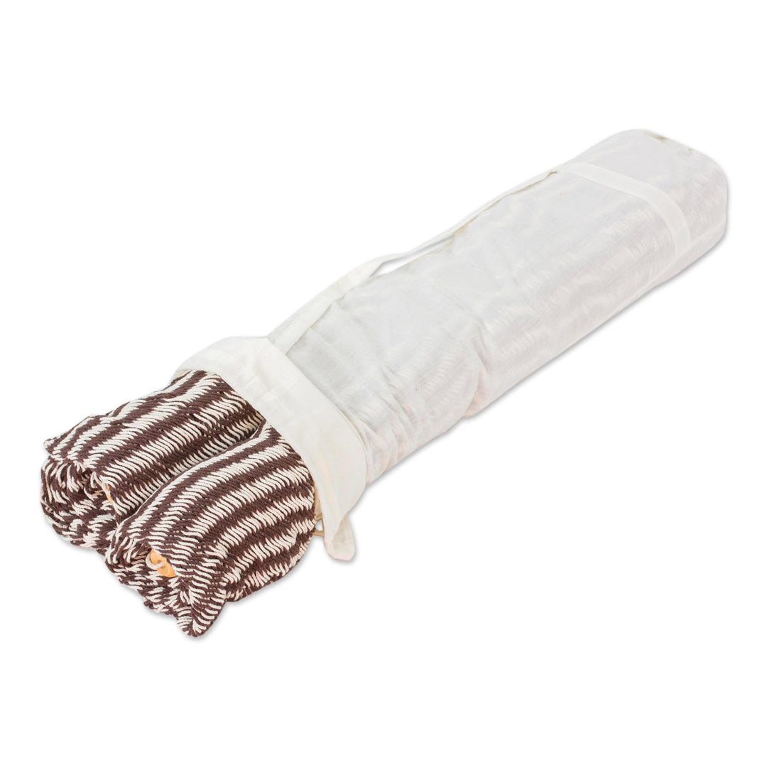 Hand Woven Brown and White Cotton Hammock (Single) - Afternoon Siesta