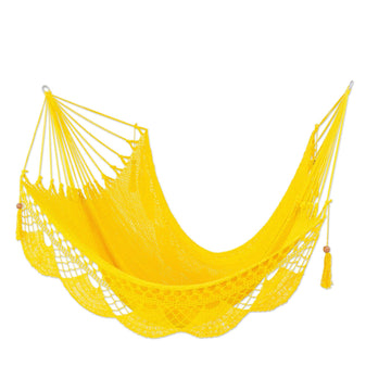 Hand Woven Yellow Cotton Hammock from Nicaragua (Single) - Fresh Air in Yellow