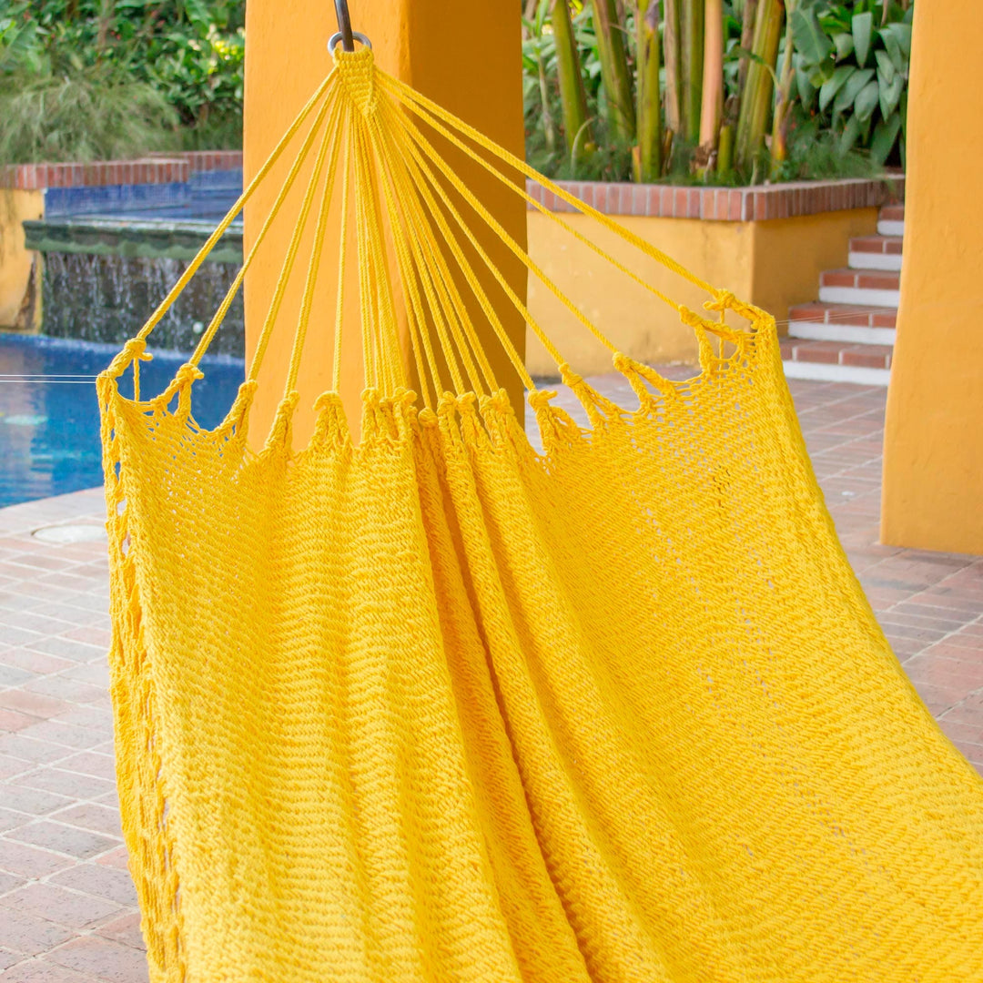 Hand Woven Yellow Cotton Hammock from Nicaragua (Single) - Fresh Air in Yellow