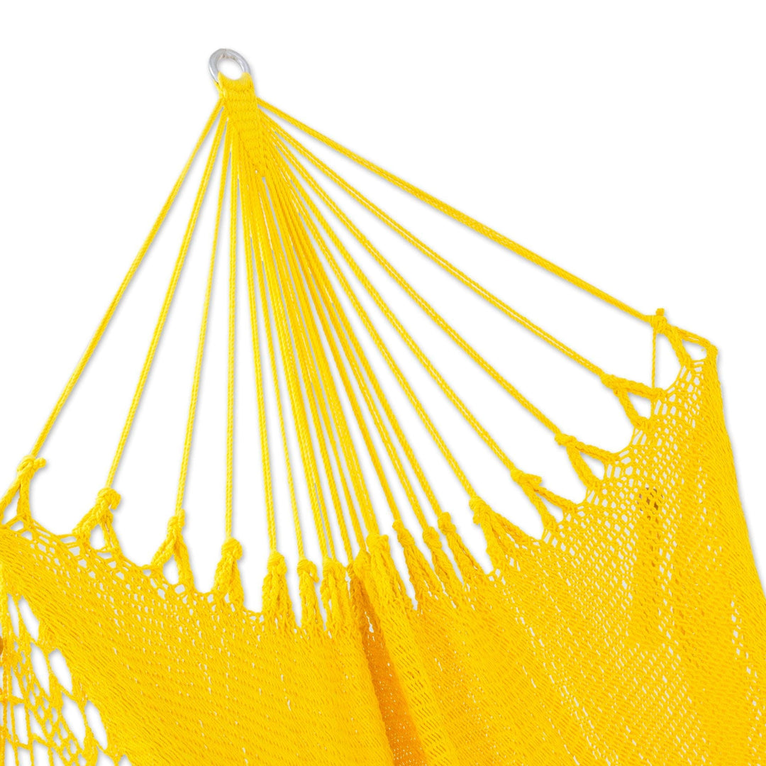 Hand Woven Yellow Cotton Hammock from Nicaragua (Single) - Fresh Air in Yellow