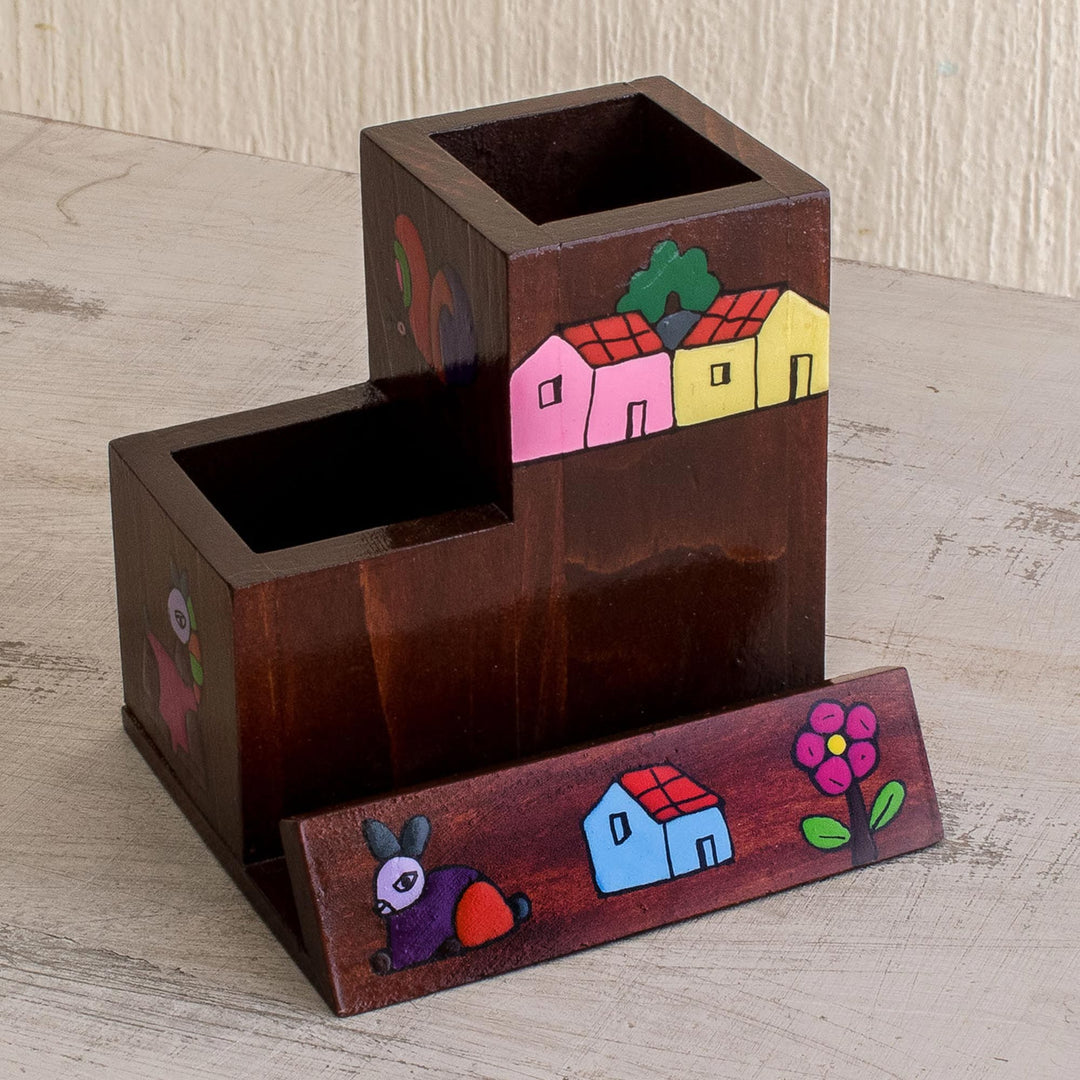 Handpainted Wood Desk Organizer - Flora and Fauna