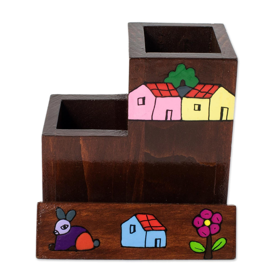 Handpainted Wood Desk Organizer - Flora and Fauna