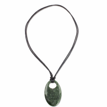 Adjustable Jade Pendant Necklace from Guatemala - Mayan Ellipse