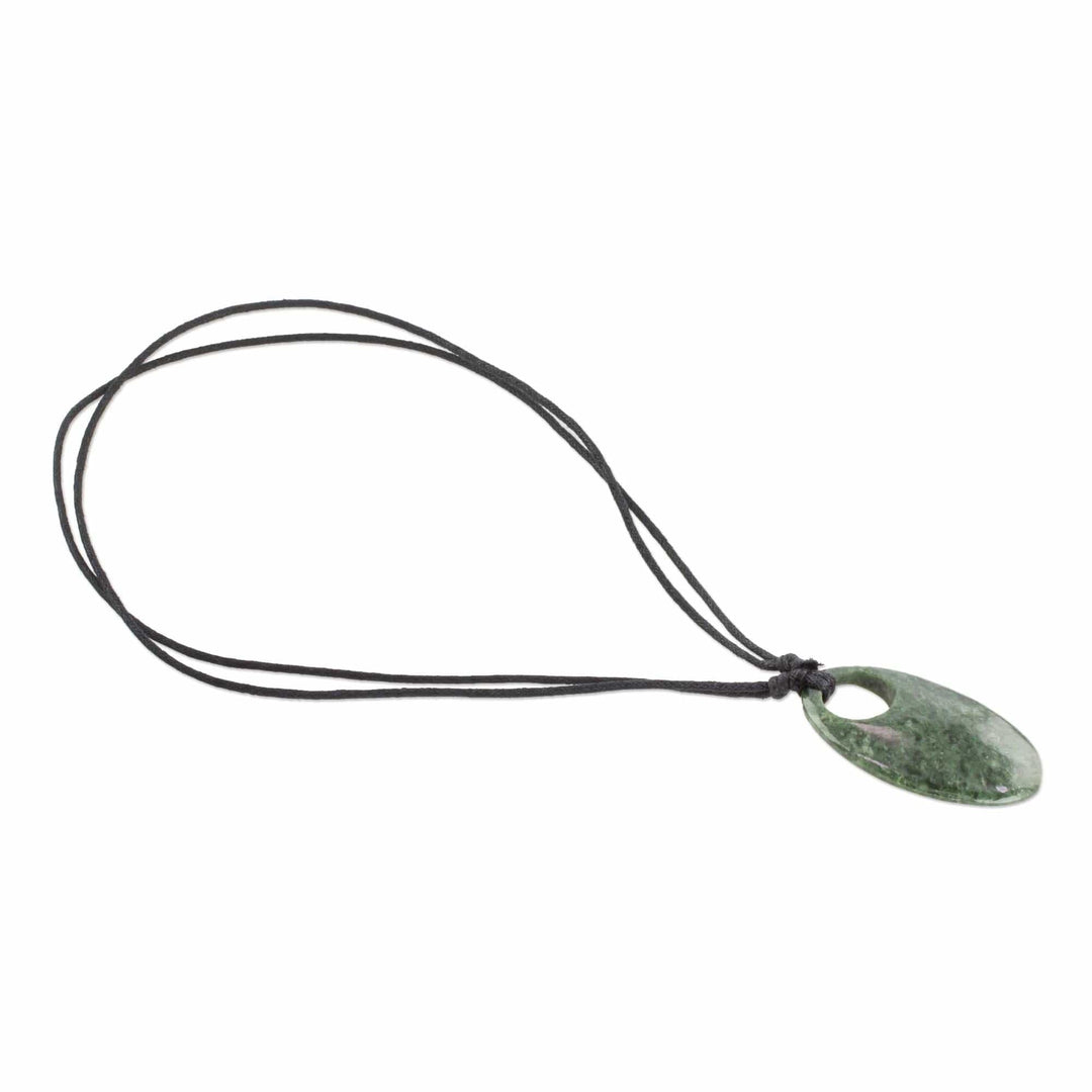 Adjustable Jade Pendant Necklace from Guatemala - Mayan Ellipse