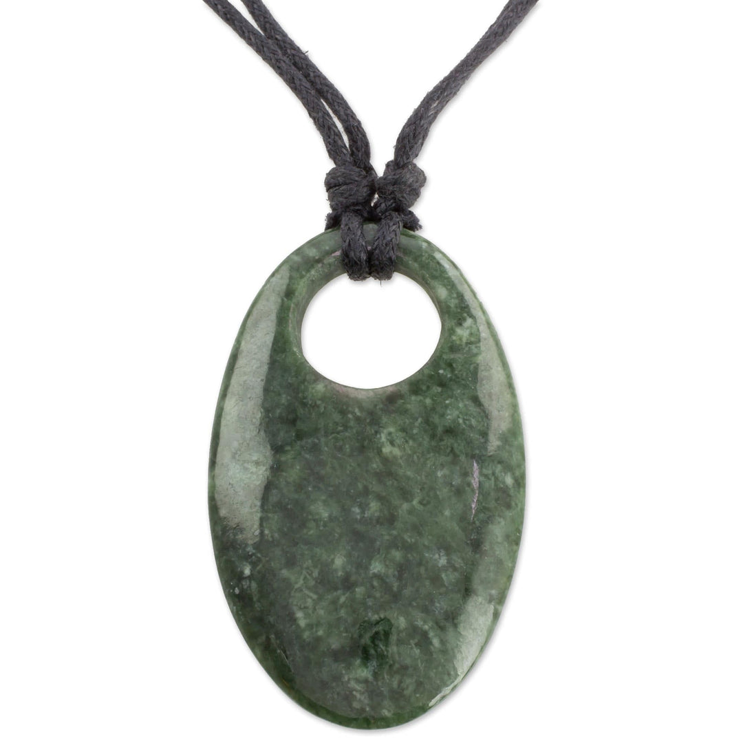 Adjustable Jade Pendant Necklace from Guatemala - Mayan Ellipse