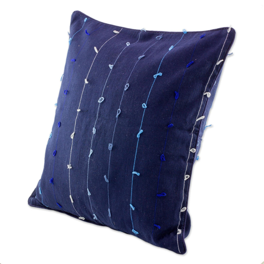 Cotton Dark Blue Cushion Cover with Gray and Blue Lines - Thoughts on Blue