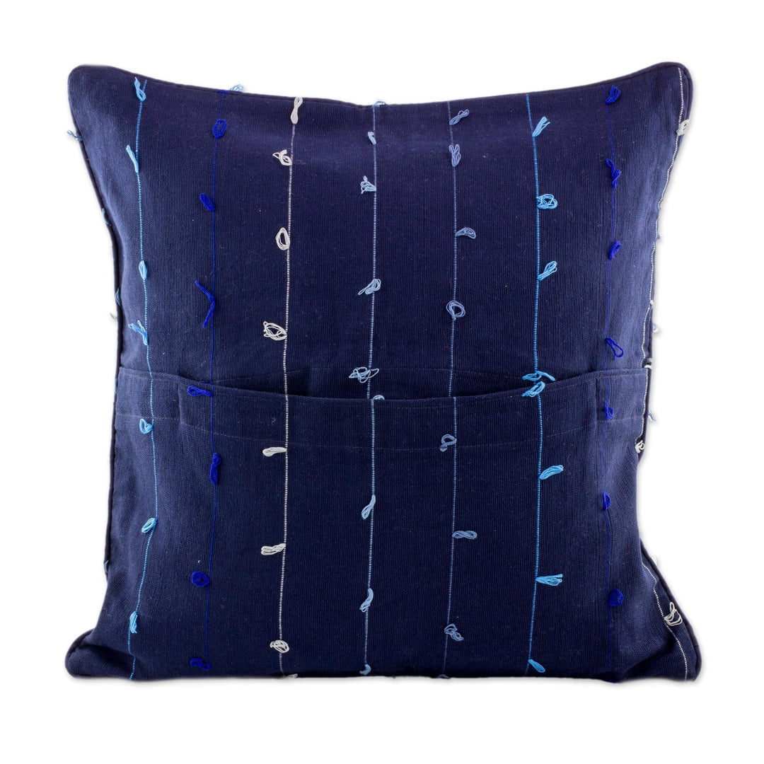 Cotton Dark Blue Cushion Cover with Gray and Blue Lines - Thoughts on Blue