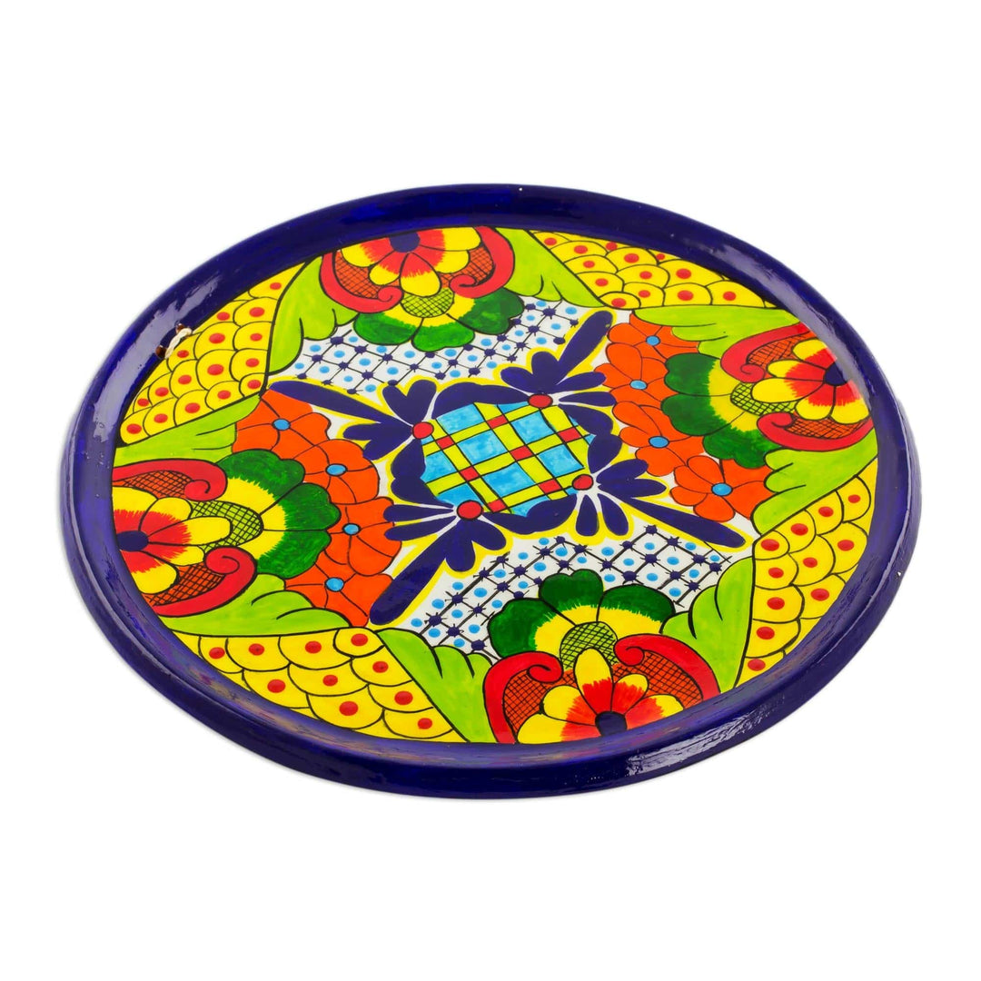 Flower Motif Ceramic Decorative Plate - Floral Inspiration
