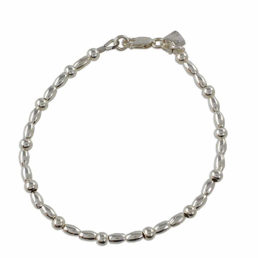 High-Polish Sterling Silver Beaded Bracelet - Gleaming Combination