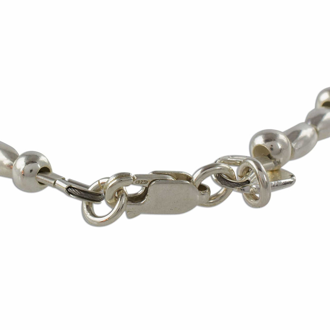 High-Polish Sterling Silver Beaded Bracelet - Gleaming Combination