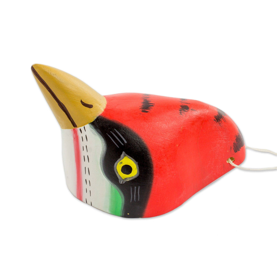 Handcrafted Pinewood Mask of a Woodpecker - Woodpecker