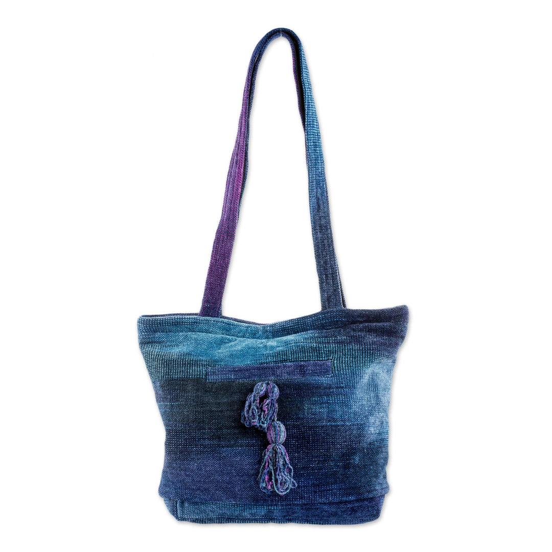 Rayon and Cotton Blend Shoulder Bag in Blue from Guatemala - Pleasing Corduroy in Blue
