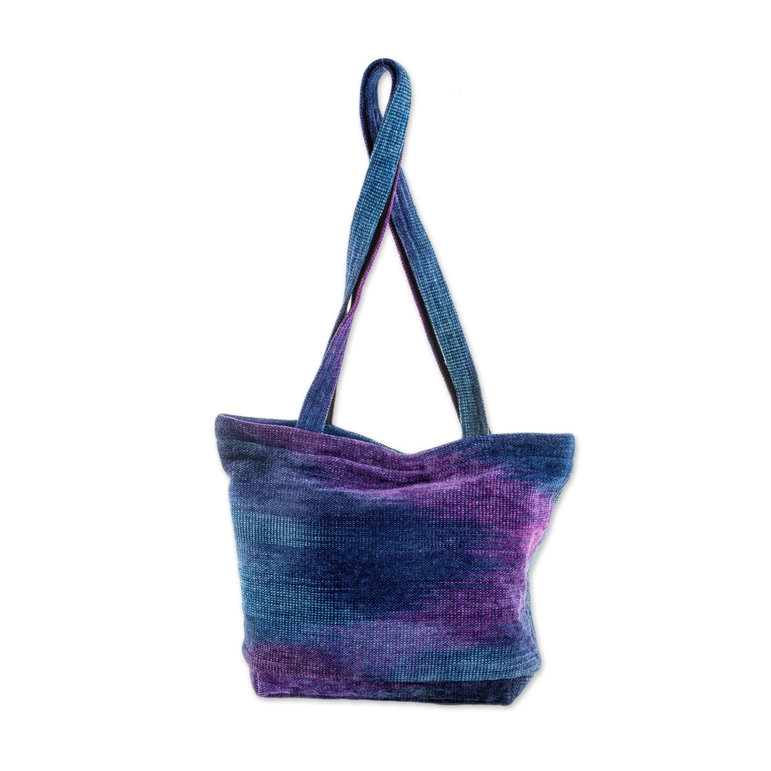 Rayon and Cotton Blend Shoulder Bag in Blue from Guatemala - Pleasing Corduroy in Blue