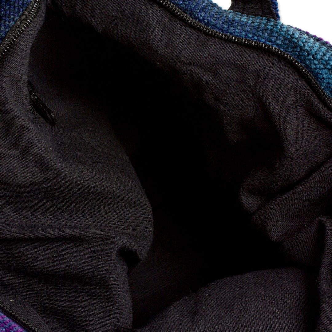Rayon and Cotton Blend Shoulder Bag in Blue from Guatemala - Pleasing Corduroy in Blue