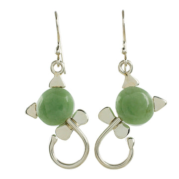 Cat-Shaped Jade Earrings in Light Green from Guatemala - Small Felines in Light Green