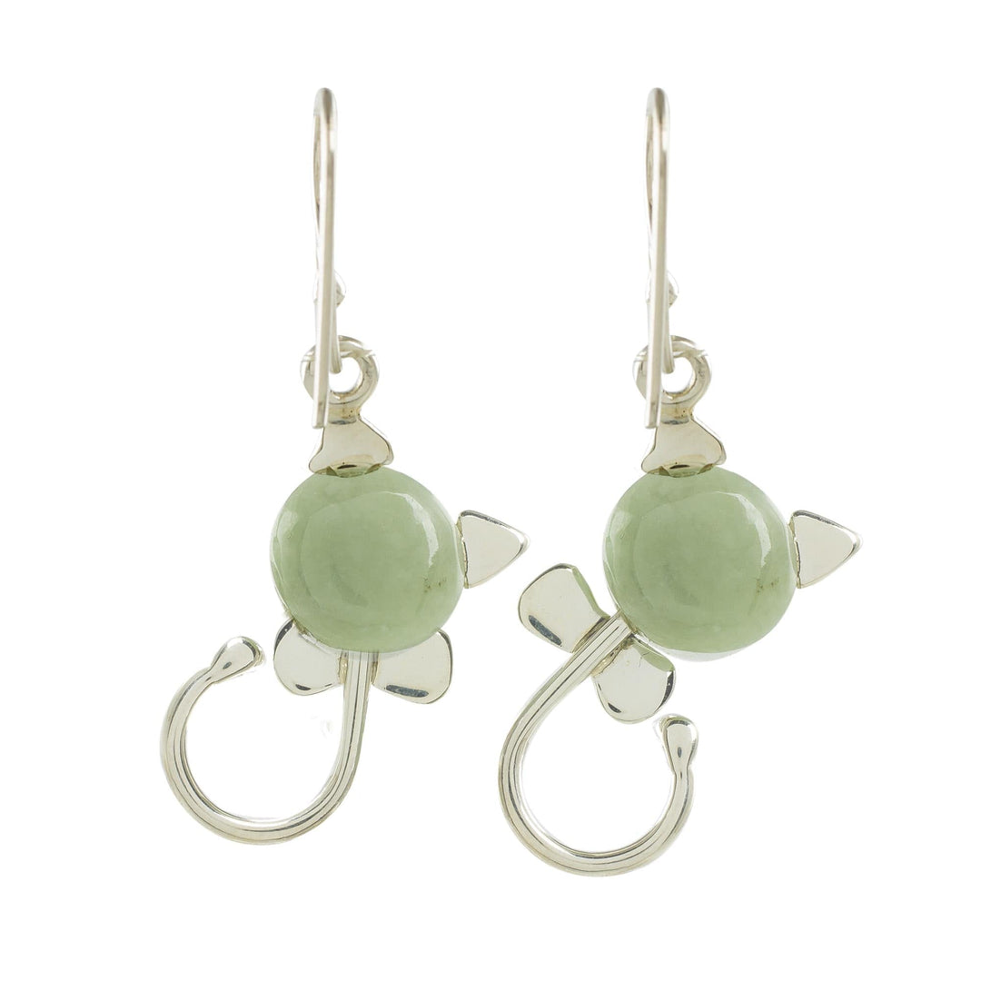 Cat-Shaped Jade Earrings in Light Green from Guatemala - Small Felines in Light Green
