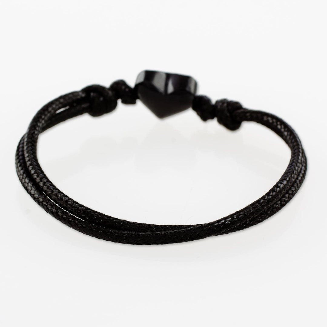 Heart-Shaped Jade Pendant Bracelet in Black from Guatemala - Maya Romance in Black