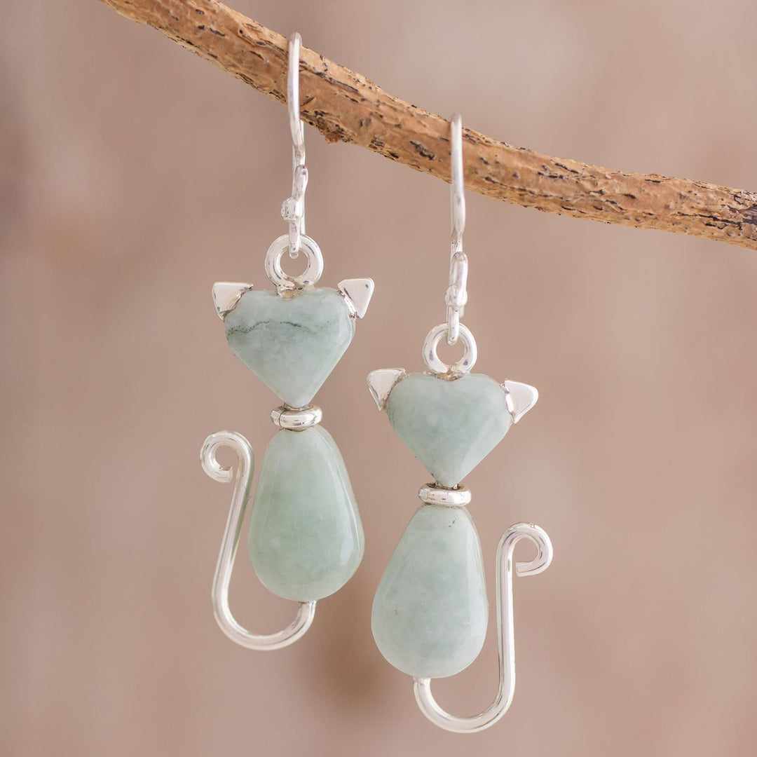 Jade Dangle Earrings - Cats of Love in Light Green