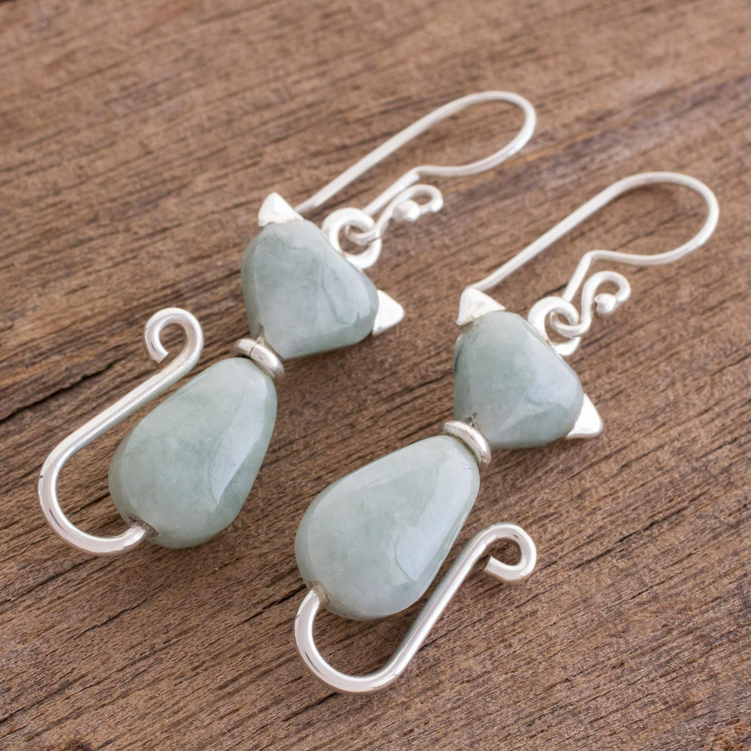 Jade Dangle Earrings - Cats of Love in Light Green