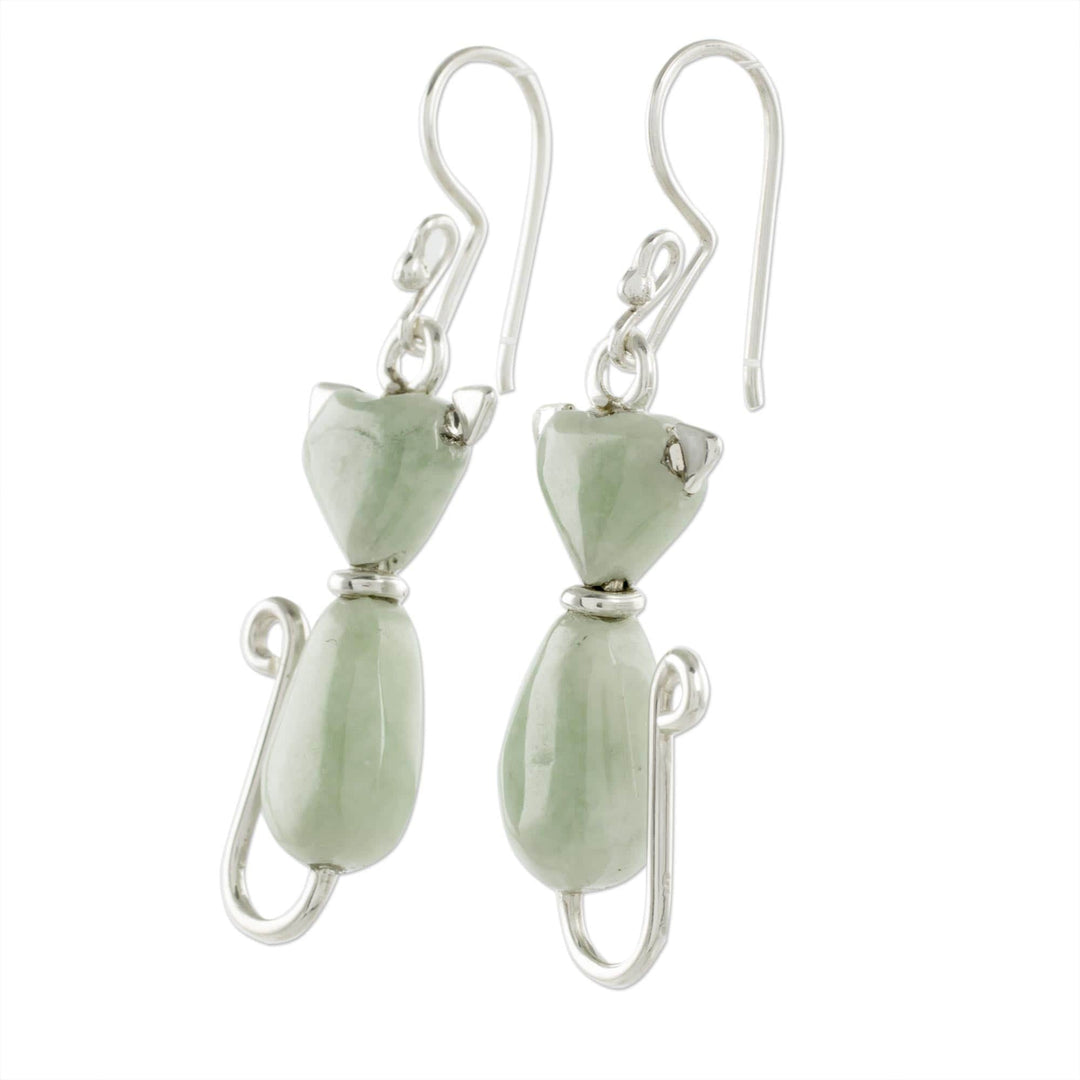 Jade Dangle Earrings - Cats of Love in Light Green