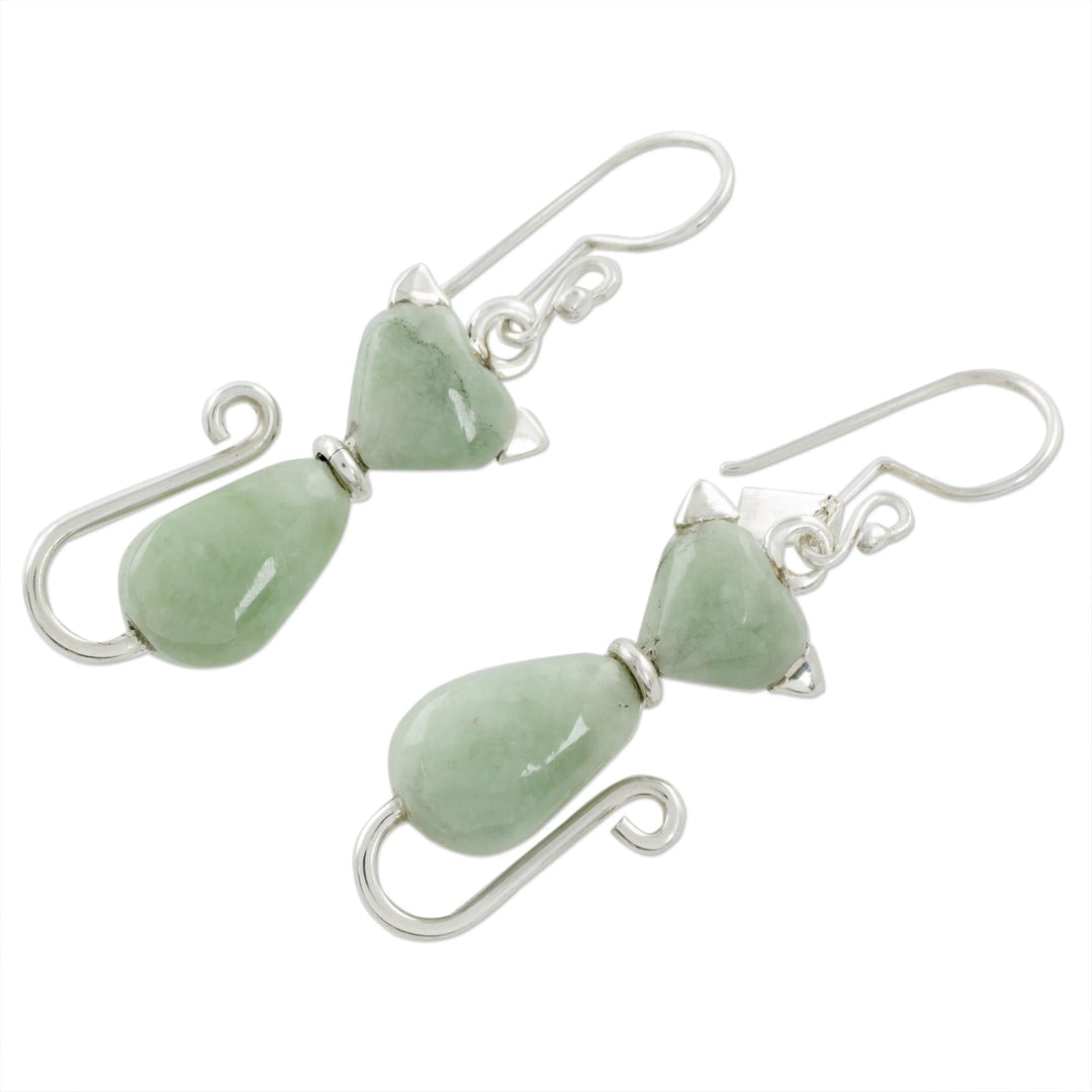 Jade Dangle Earrings - Cats of Love in Light Green