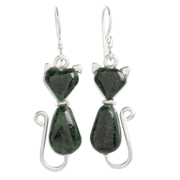 Jade Dangle Earrings - Cats of Love in Dark Green