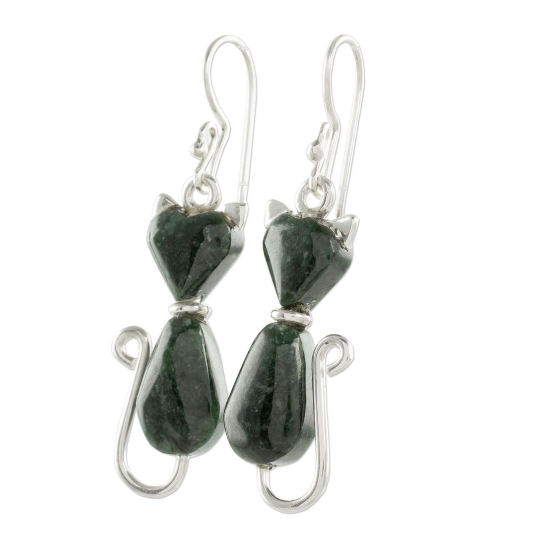 Jade Dangle Earrings - Cats of Love in Dark Green