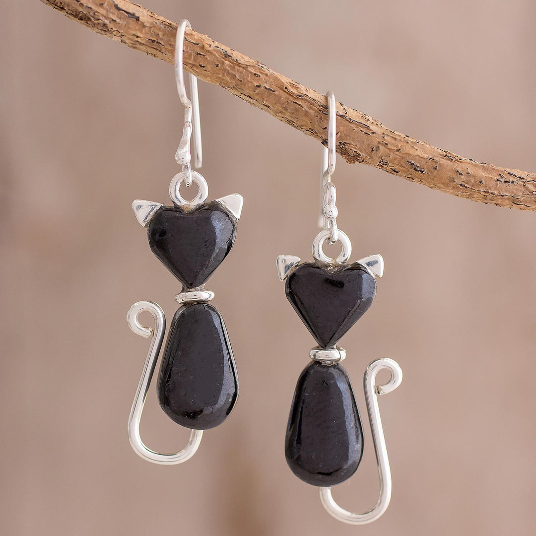 Jade Dangle Earrings - Cats of Love in Black