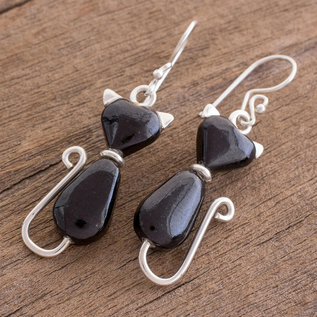 Jade Dangle Earrings - Cats of Love in Black
