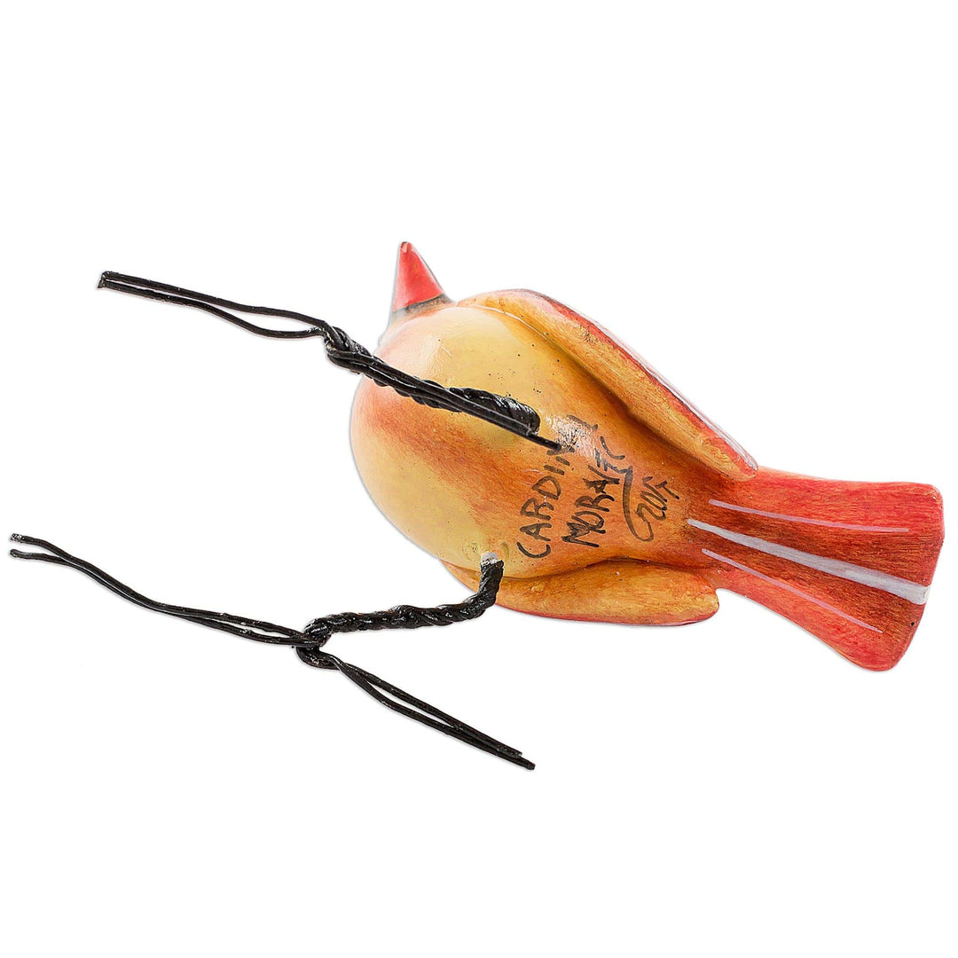 Handmade Cardinal Clay Bird Figurine from Guatemala - Cardinal Beauty