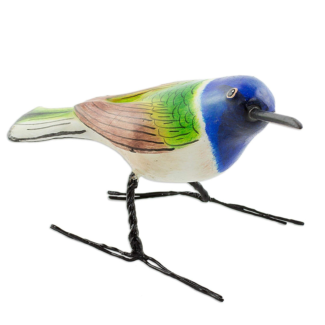 Guatemalan Handmade Jacobin Hummingbird Clay Bird Figurine - Jacobin Hummingbird