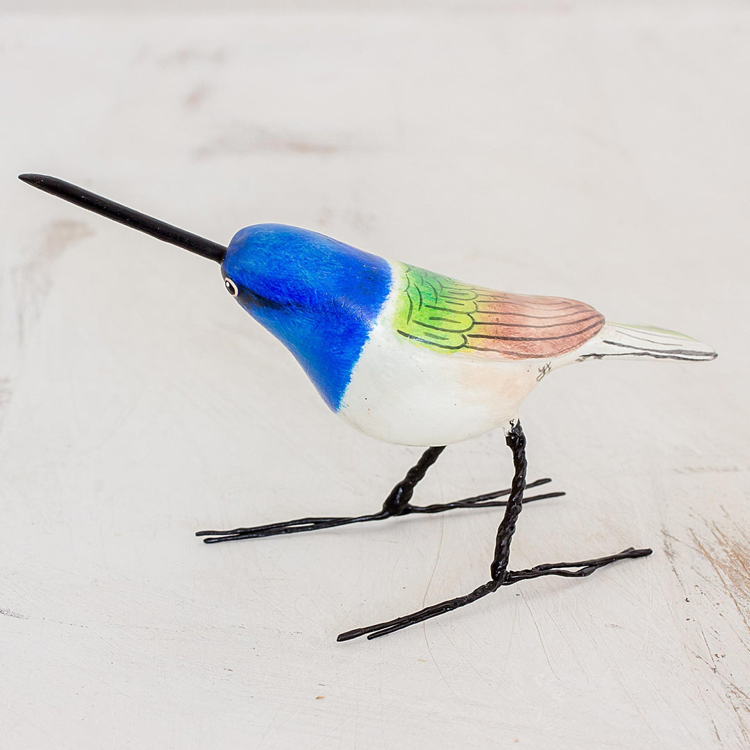 Guatemalan Handmade Jacobin Hummingbird Clay Bird Figurine - Jacobin Hummingbird