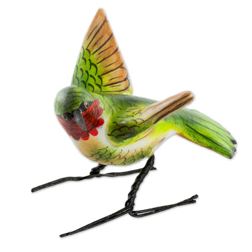 Hand Sculpted Ceramic Ruby-Throated Hummingbird Figurine - Ruby-Throated Hummingbird