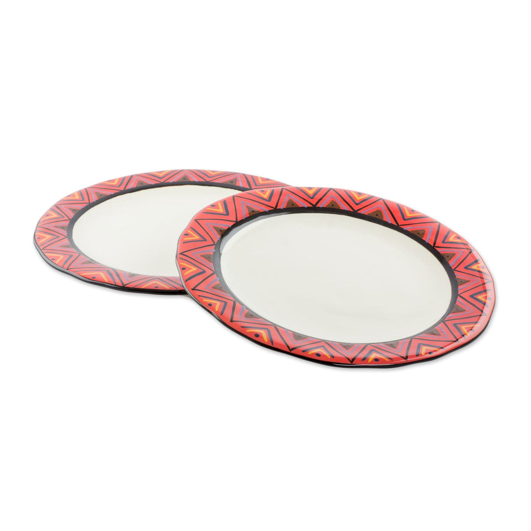 Hand Crafted Ceramic Dinner Plates With Maya Design - Tazumal
