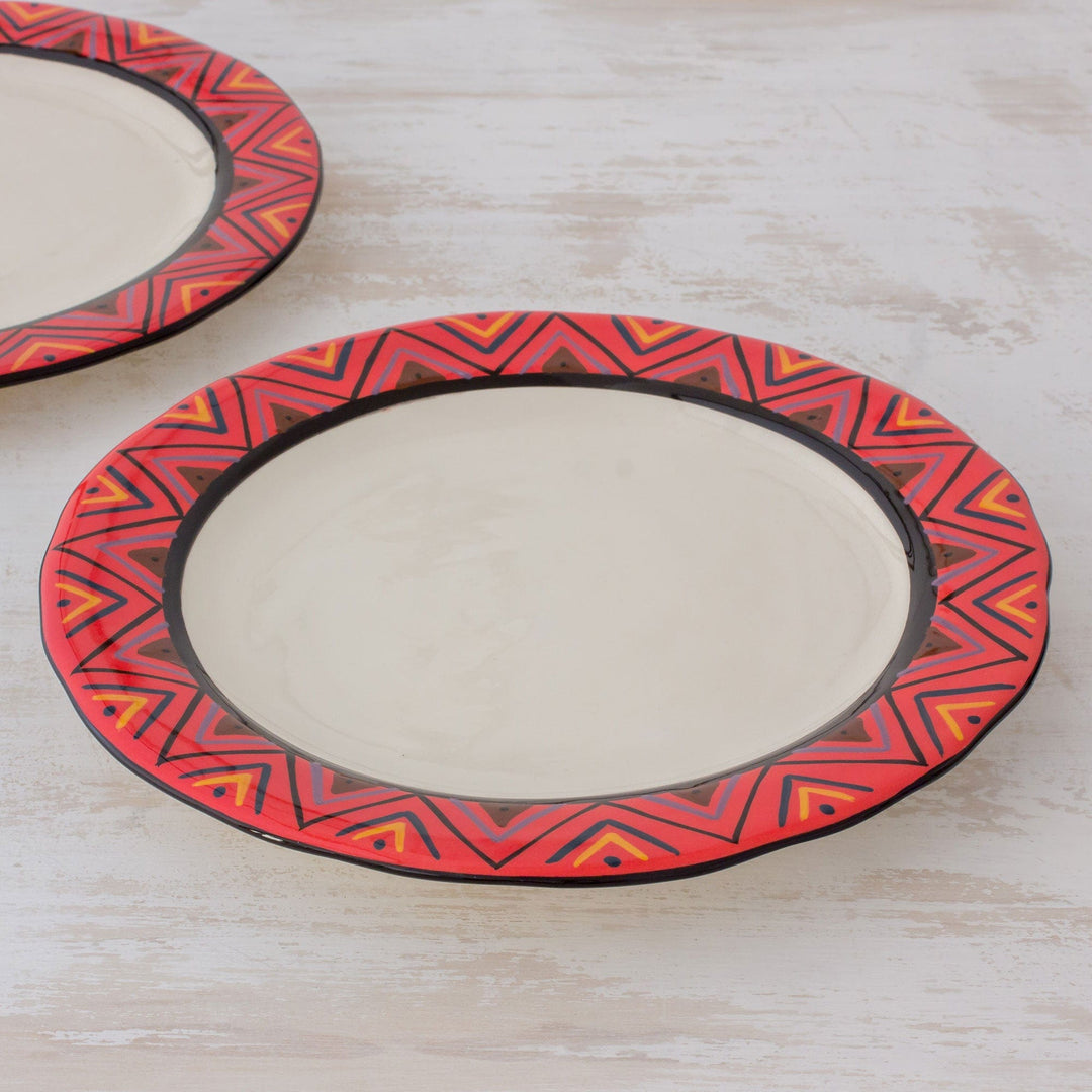Hand Crafted Ceramic Dinner Plates With Maya Design - Tazumal